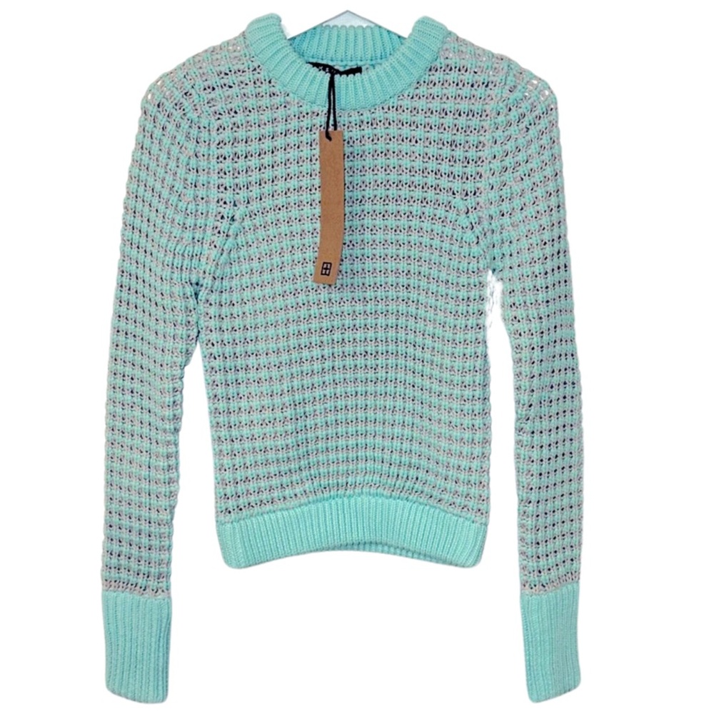 Ksubi Waffle Knit Sweater / Jumper size XS in Mint Blue-Green / Light Gray
